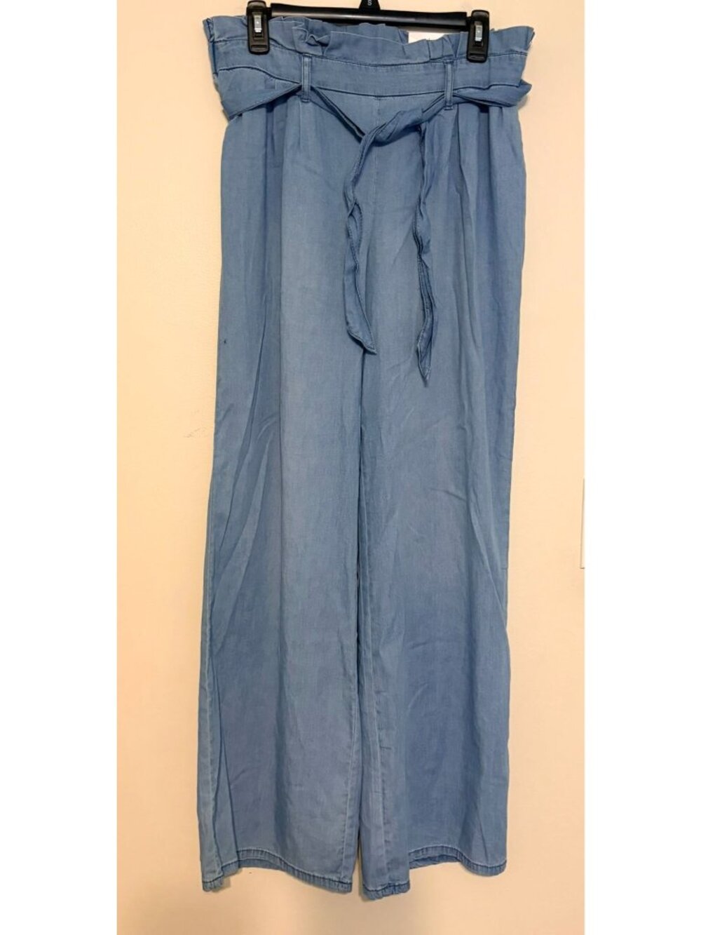 New NWT Happily Grey Chambray Style Wide Leg Trousers Casual Pants Size Large